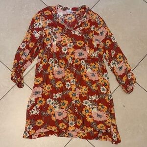 Floral Tiered Midi Dress in Rust Pink - Unbranded